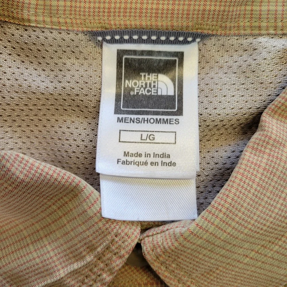 The North Face Mens Large Tan Orange Micro Plaid‎ Short Sleeve Button Down Shirt